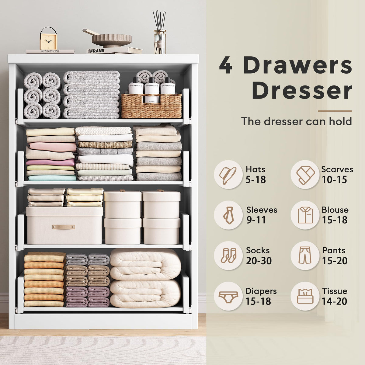 White 4 Drawer Wood Dresser P43506