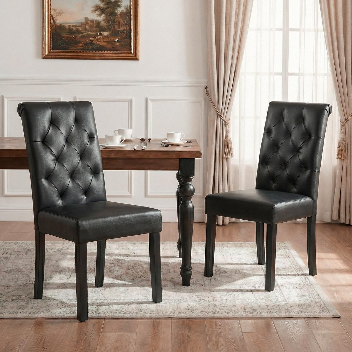 Black Upholstered Dining Chairs Set of 2 O826