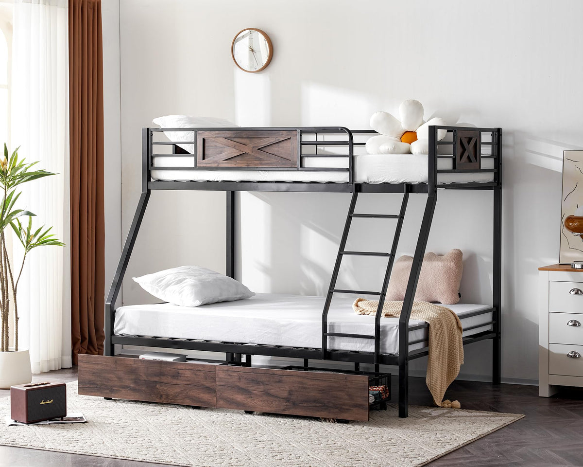 Twin Over Full Metal Bunk Bed with 2 Storage Drawers M943749