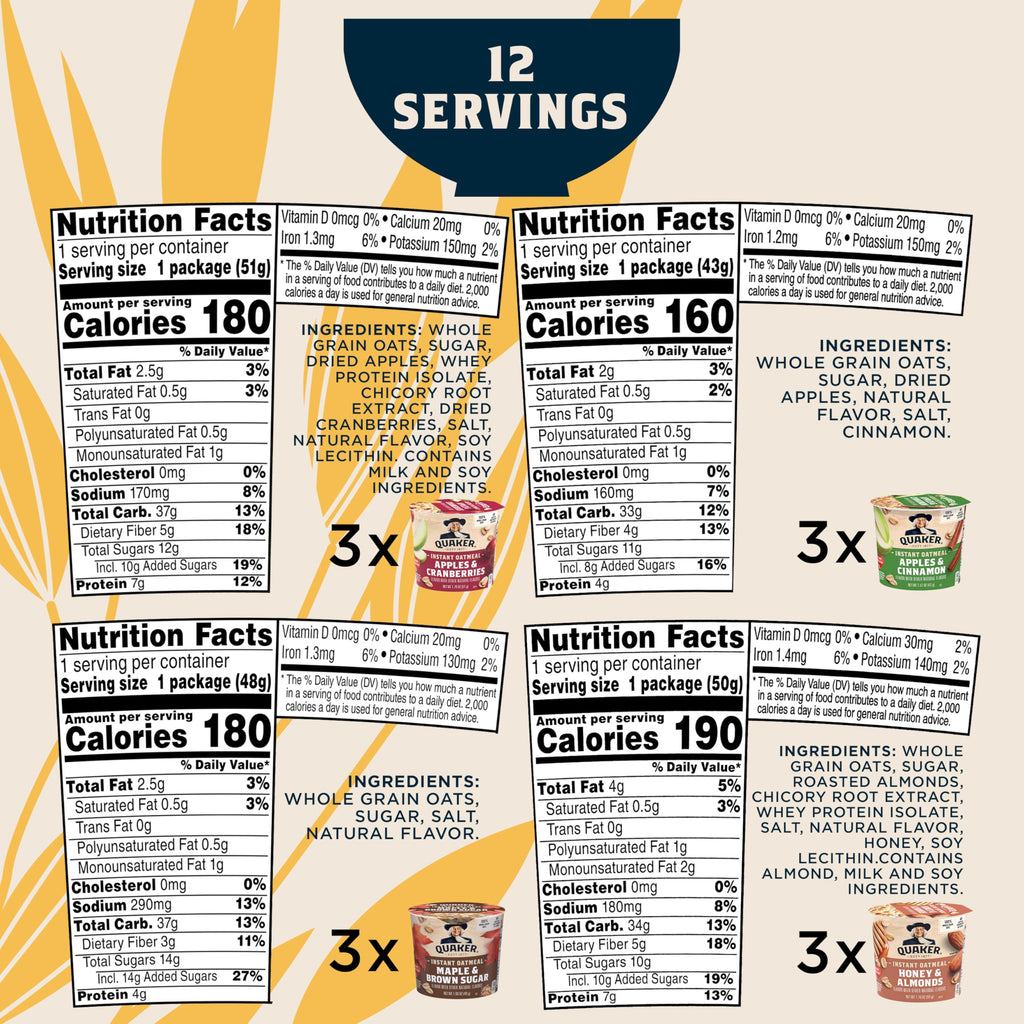 Instant Oatmeal 4 Flavor Variety Pack 1.76 Ounce (Pack of 12) B43337