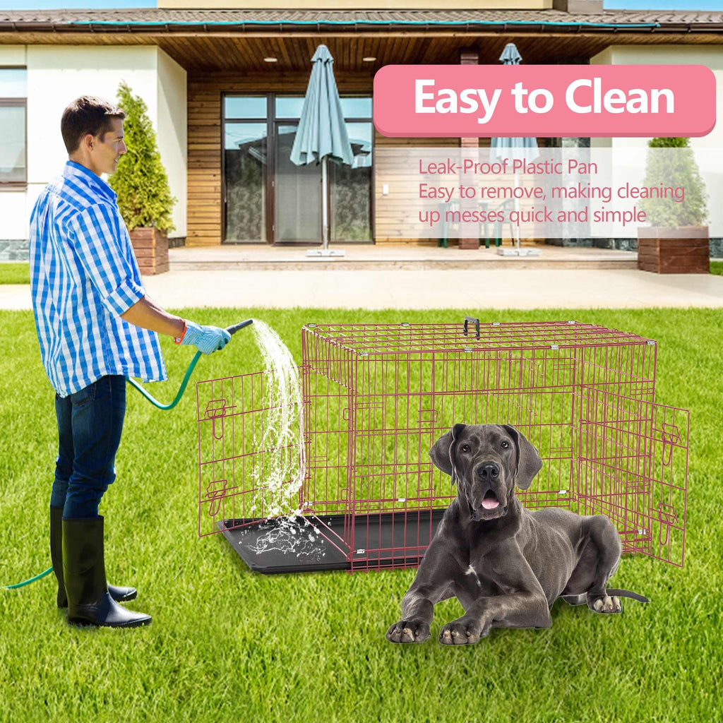 48 Inch Folding Metal Dog Crate with Tray and Divider Panel C698150